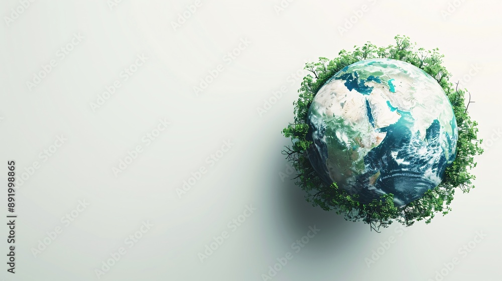 Planet earth with green leaves on white background. Copy space. Planet earth with green leaves on white background. Copy space.