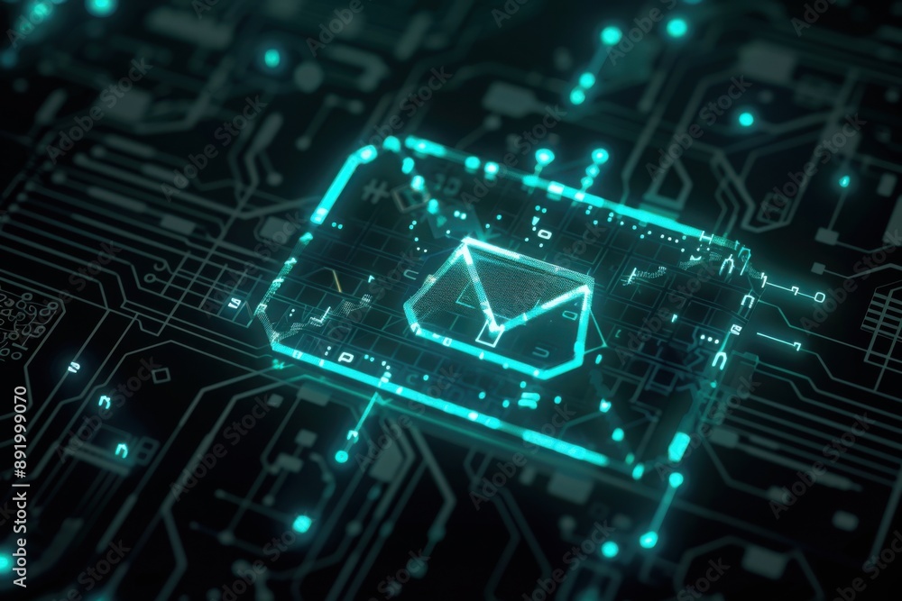 Obraz premium Futuristic Email Icon on Digital Circuitry 
