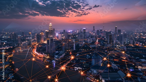 Wallpaper Mural Smart network and Connection technology concept with Bangkok city.  Torontodigital.ca