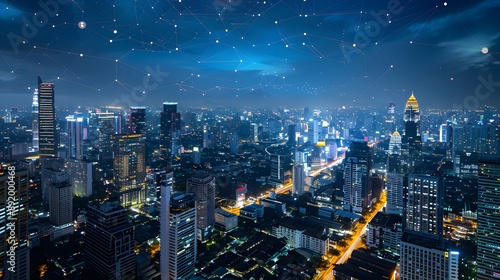 Wallpaper Mural Smart network and Connection technology concept with Bangkok city.  Torontodigital.ca