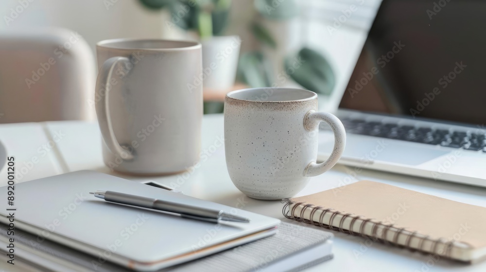 Scandinavian-style workspace with a minimalist coffee mug Scandinavian-style workspace with a minimalist coffee mug