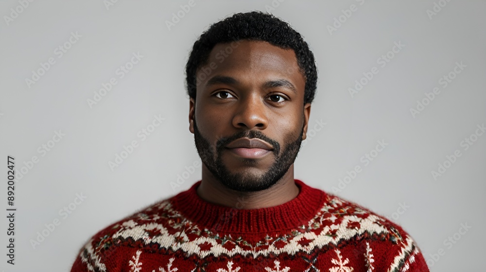 Portrait of a black man wearing a red Christmas knitted sweater Portrait of a black man wearing a red Christmas knitted sweater