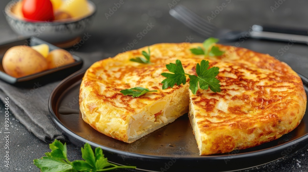 Tortilla Espanola with eggs and potatoes Tortilla Espanola with eggs and potatoes