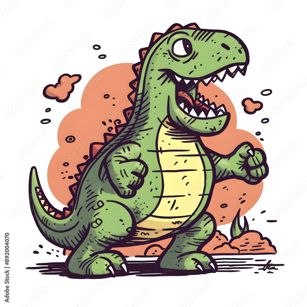 Fototapeta premium Witzige Dino Illustration - Cooles Dinosaurier Bild - Dino Comic Bild - Ai-Ki generiert