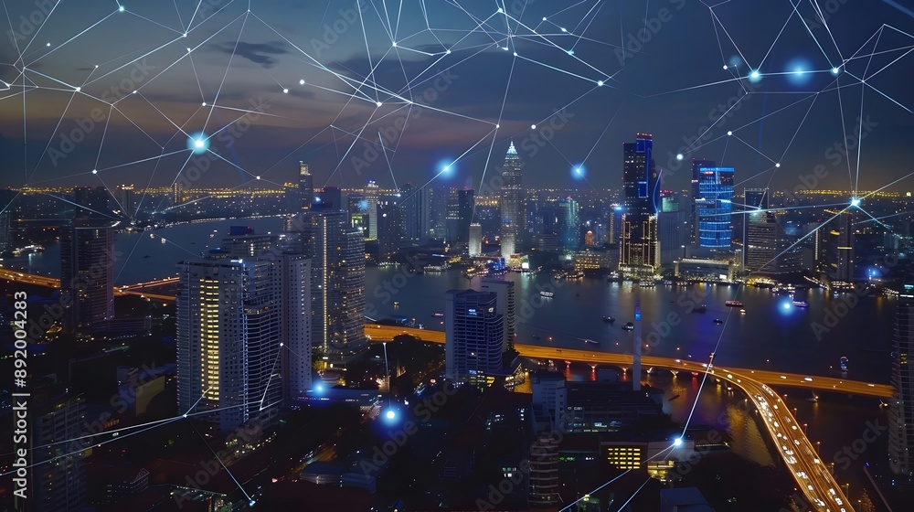 Smart network and Connection technology concept with Bangkok city. Smart network and Connection technology concept with Bangkok city.