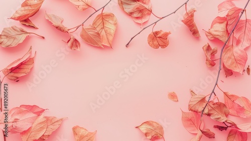 Wallpaper Mural Creative fall composition with beautiful dried leaves on a soft pink backdrop Torontodigital.ca