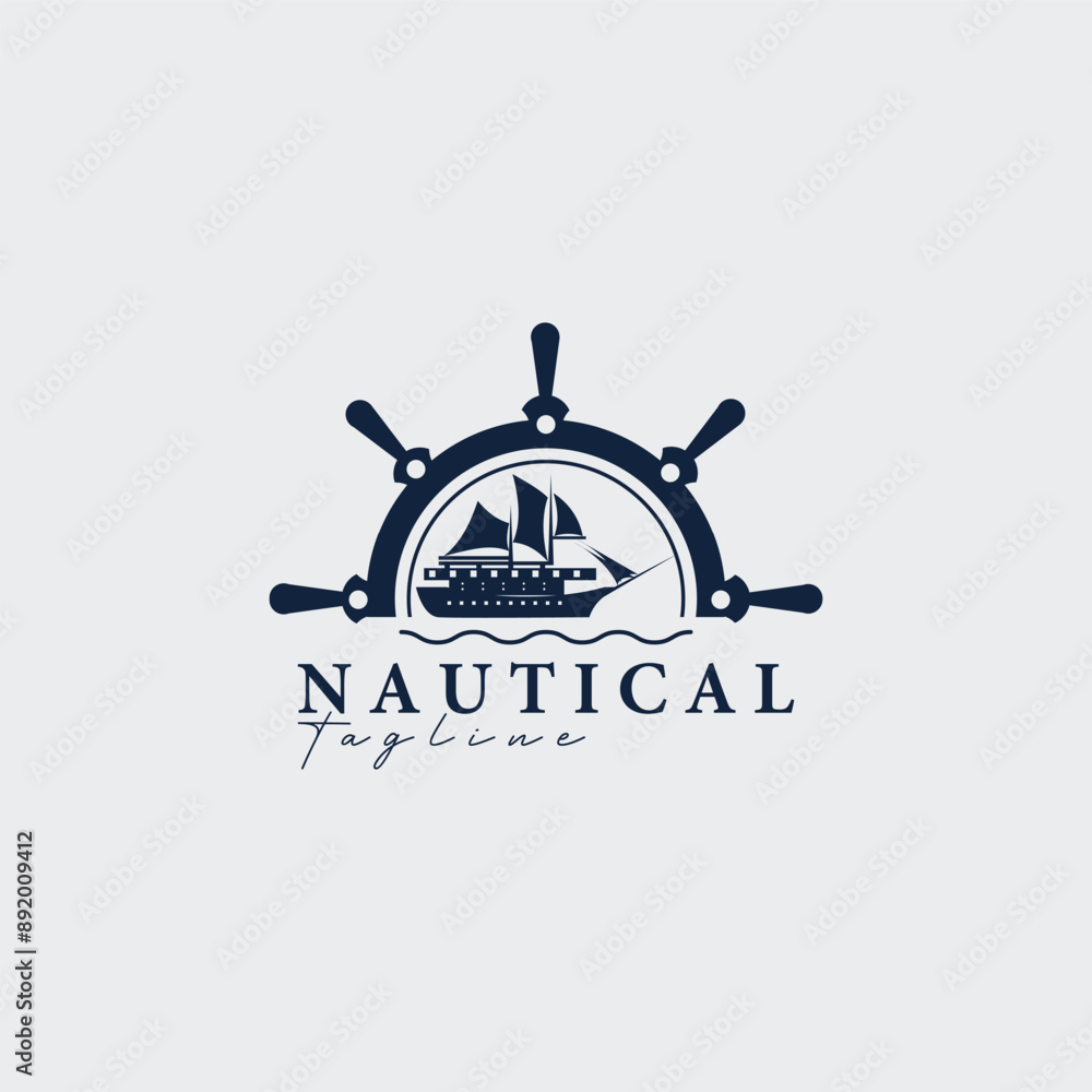 steering wheel ship wave logo vector illustration design steering wheel ship wave logo vector illustration design