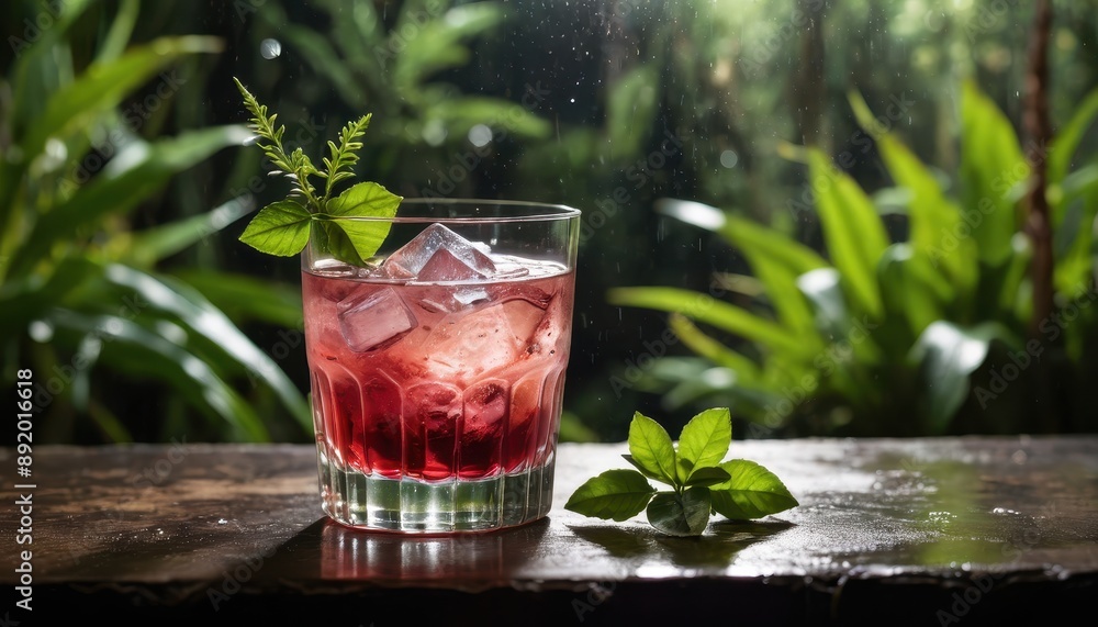 Refreshing Summer Cocktail with Ice and Greenery. Refreshing Summer Cocktail with Ice and Greenery.