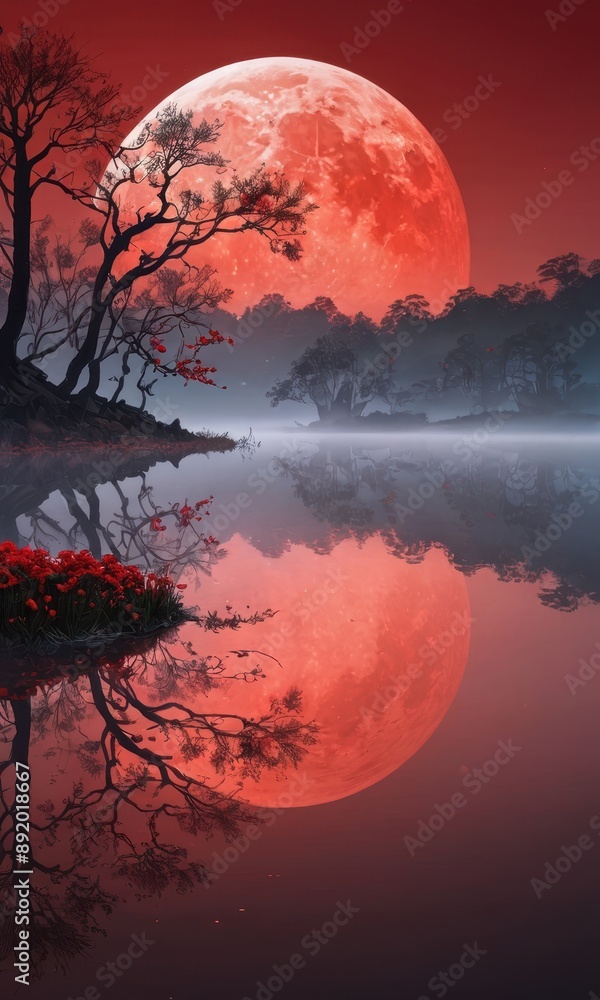 Red Moon Over Still Water. Red Moon Over Still Water.