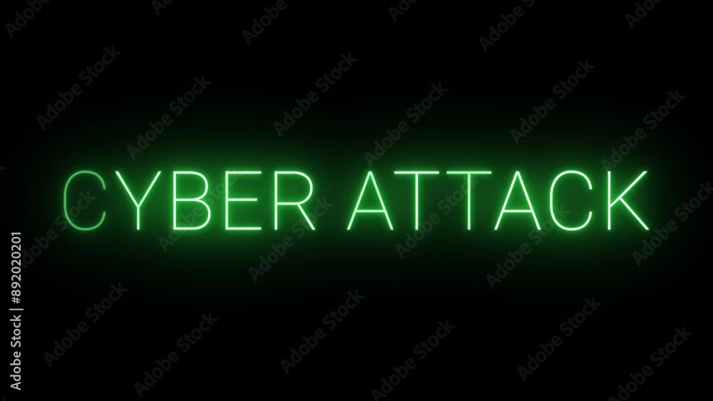 Flickering glowing green neon Cyber Attack sign animated black background Flickering glowing green neon Cyber Attack sign animated black background