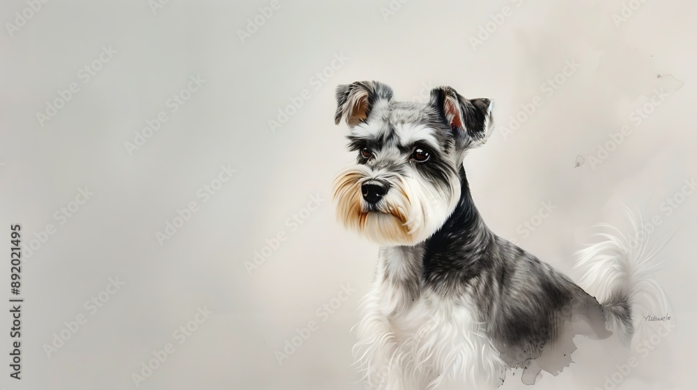 Beautiful Watercolor Painting of a Schnauzer Dog with Ethereal Background Beautiful Watercolor Painting of a Schnauzer Dog with Ethereal Background