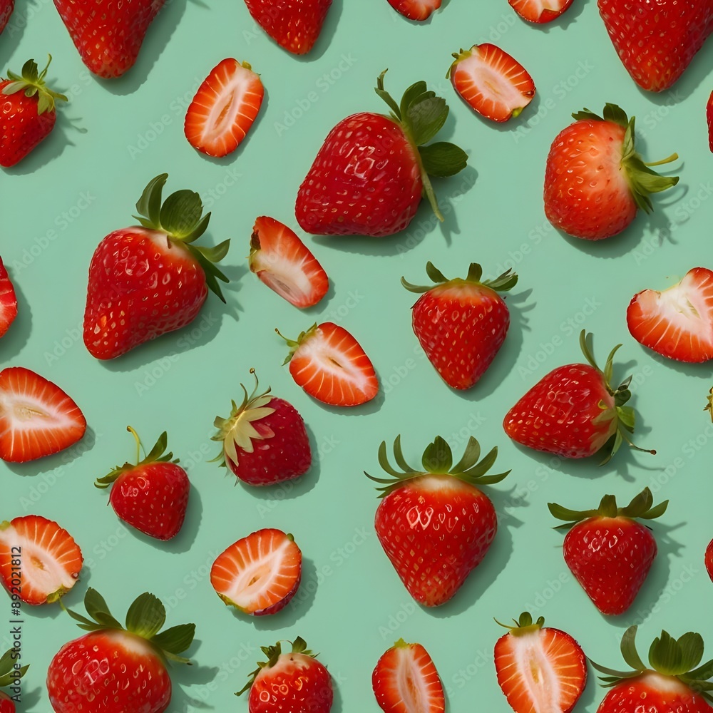 Strawberry with half slices falling or floating in the air with green leaves isolated on background, Fresh organic fruit with high vitamins and minerals. Strawberry with half slices falling or floating in the air with green leaves isolated on background, Fresh organic fruit with high vitamins and minerals.