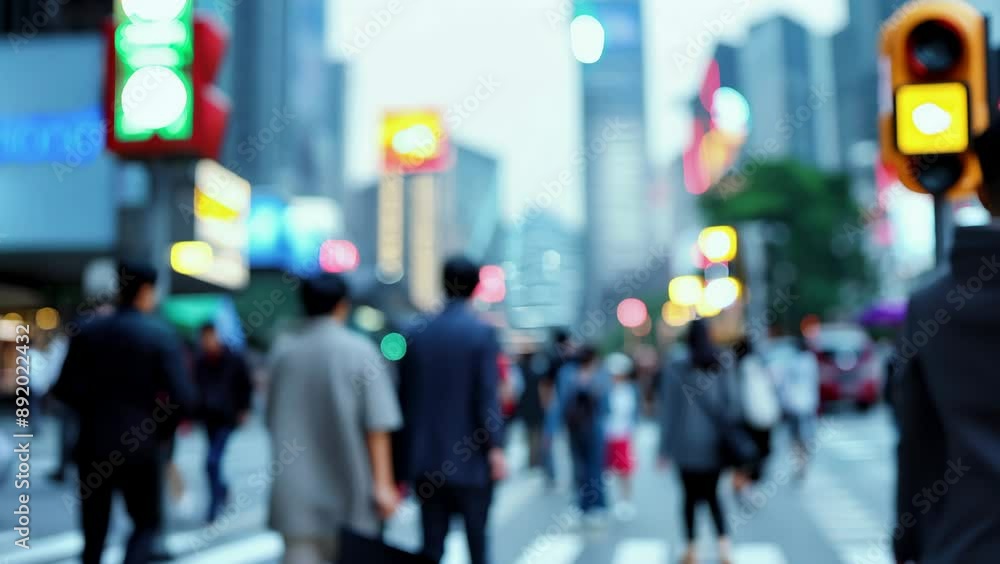 Urban Hustle: Crowd in Slow Motion at Intersection Urban Hustle: Crowd in Slow Motion at Intersection