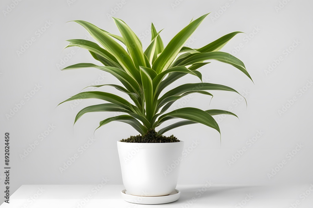 Dracaena fragrans janet lind plant in pot plain background, AI Generated