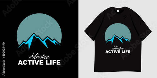 Adventure graphic t-shirt design ready to print. Symbol of mountain, explorer, hiking, adventurer, wild nature. Suitable for expeditions. Vector illustration