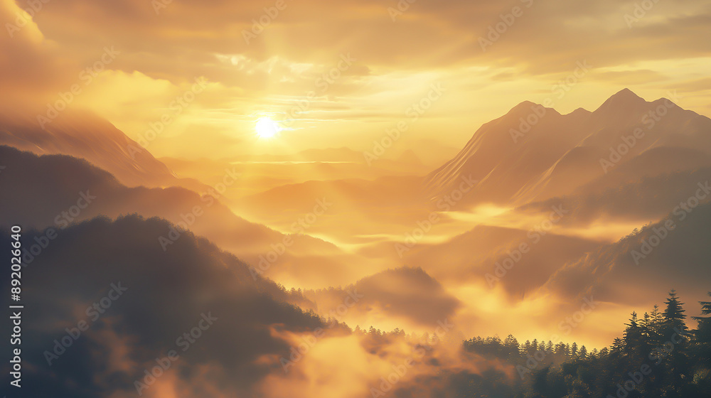 a misty mountain range at sunrise, golden light, crisp detail a misty mountain range at sunrise, golden light, crisp detail