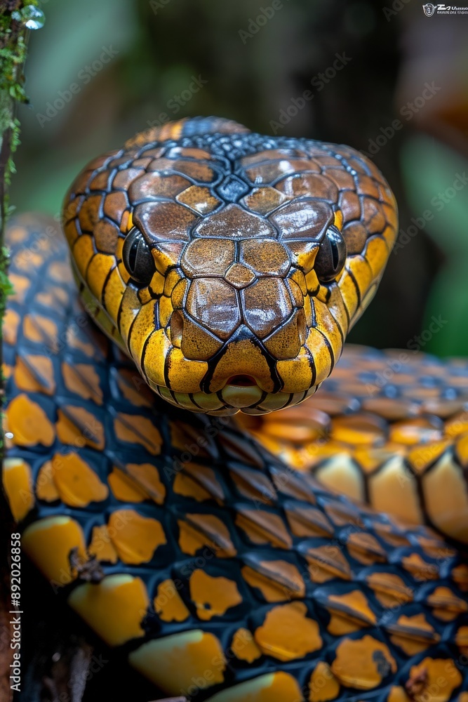 king cobra with its tail wrapped around a tree, Anger, Menacing, Full body view king cobra with its tail wrapped around a tree, Anger, Menacing, Full body view