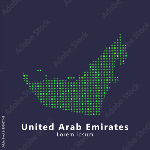 Creative style vector map of United Arab Emirates. Simple dotted art United Arab Emirates map abstract vector illustration isolated on dark background - EPS 10