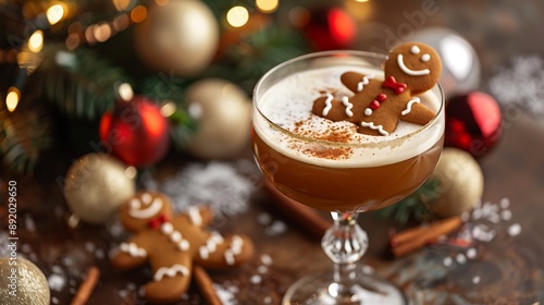 Drunken Gingerbread cookie man in a Christmas cocktail