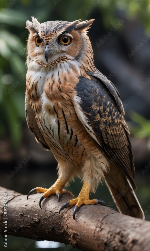 Buffy Fish Owl Perched on a Branch. Buffy Fish Owl Perched on a Branch.