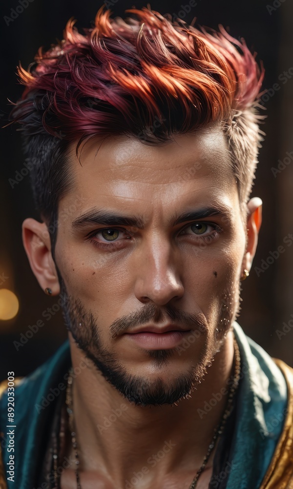 Portrait of a handsome man with red hair and green eyes. Portrait of a handsome man with red hair and green eyes.