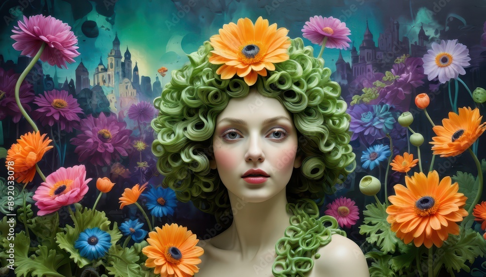 Woman with Green Hair and Flowers Woman with Green Hair and Flowers