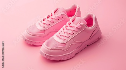 Female pink sneakers on a pink background