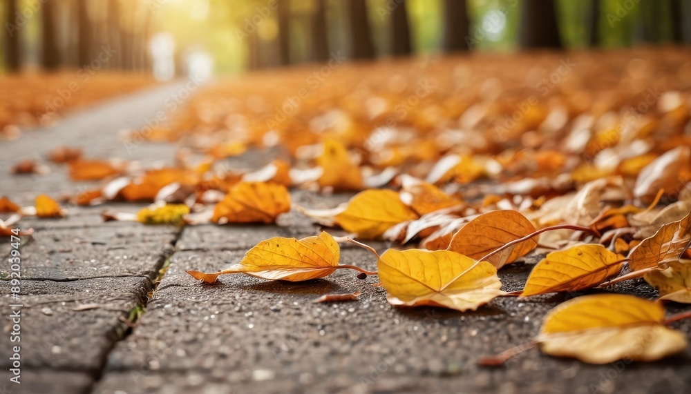 Golden Autumn Leaves on Pavement. Golden Autumn Leaves on Pavement.