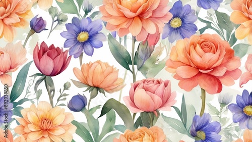 Wallpaper Mural Watercolor flowers background Torontodigital.ca