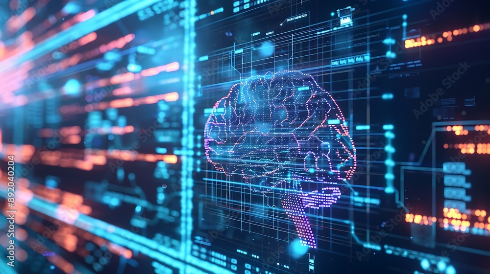 A conceptual representation of machine learning, with lines of code ...