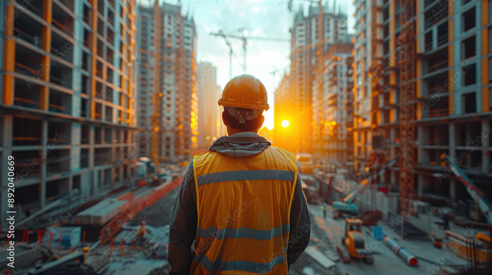 A busy urban construction site with a civil engineer checking plans, surrounded by high-rise buildings and cranes lifting materials. The scene is vibrant and active. A busy urban construction site with a civil engineer checking plans, surrounded by high-rise buildings and cranes lifting materials. The scene is vibrant and active.