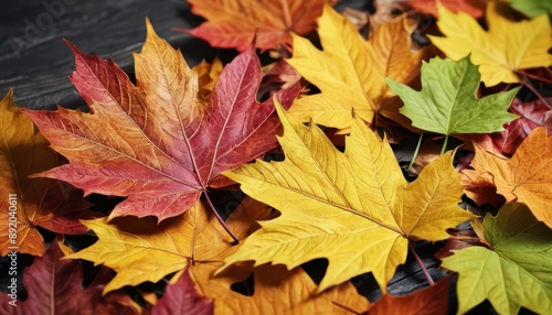 Wallpaper Mural Autumn Leaves on Wooden Background. Torontodigital.ca