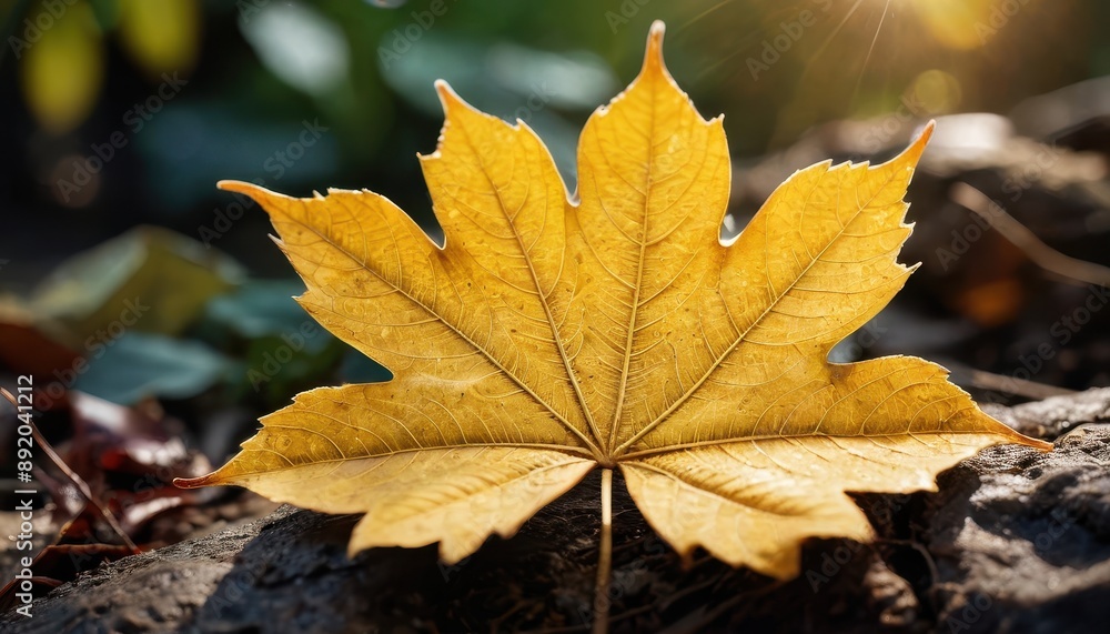 Golden Autumn Leaf on Forest Floor. Golden Autumn Leaf on Forest Floor.