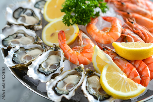 Wallpaper Mural A seafood platter with shrimp, oysters, and lemon wedges Torontodigital.ca