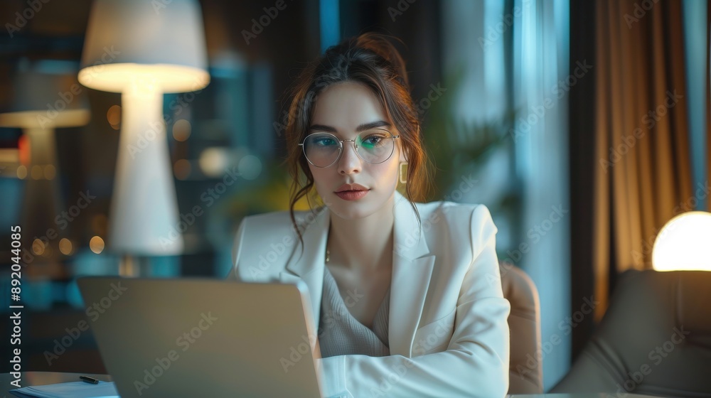 Young businesswoman working on laptop in office. Young businesswoman working on laptop in office.