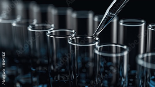 Obraz na płótnie Close up of laboratory test tubes and pipette against black background Concept of science research and chemistry w salonie
