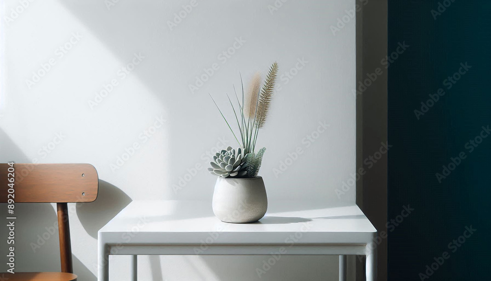 Illustration, Desain Modern living room background with simple and classic theme.