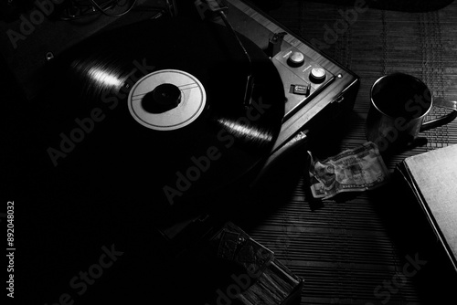 Wallpaper Mural this is a black-and-white photo of a record player with a vintage aspect Torontodigital.ca
