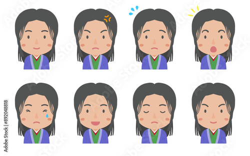 色々な表情の平安貴族（女性）