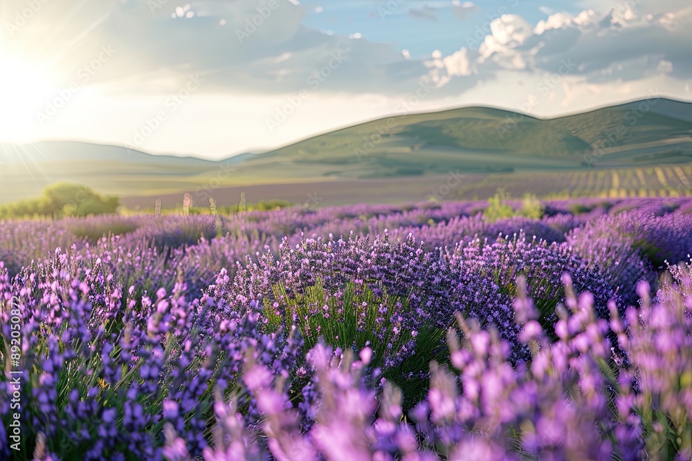 Naklejka premium Lavender Field with Rolling Hills in Distance