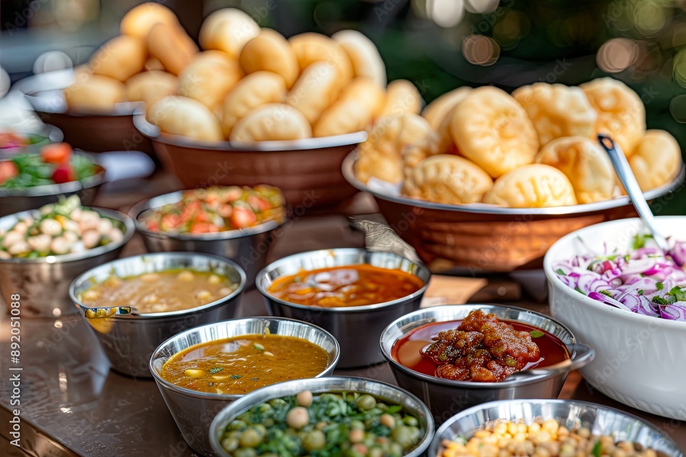 Pani Puri Setup with Spicy Water and Tamarind Chutney Pani Puri Setup with Spicy Water and Tamarind Chutney