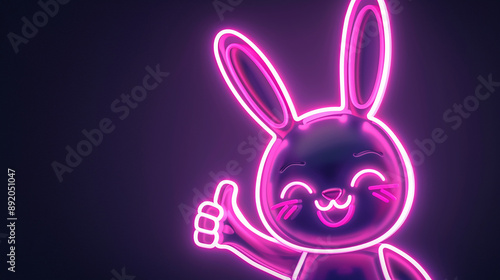 A neon bunny giving a thumbs-up sign, evoking a sense of positivity and approval in a vibrant setting. photo