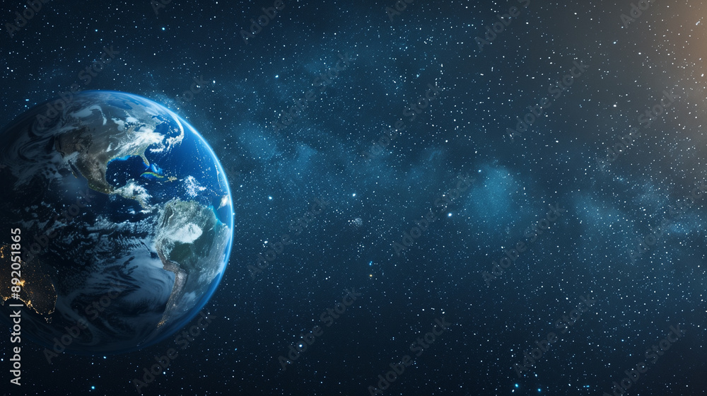 Fototapeta premium Planet Earth on starry space background, day and night transition