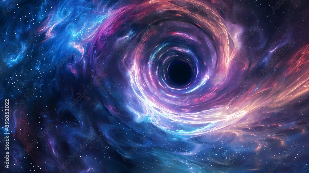 A wormhole opening in deep space, swirling with energy and distorting light A wormhole opening in deep space, swirling with energy and distorting light