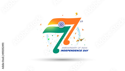 Independence Day of India 77th years logo. Tricolor flag and celebration background. photo