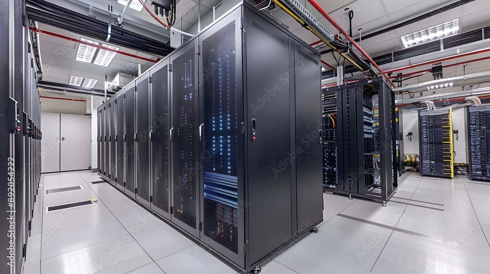 Security system of modern server room at data center. Security system of modern server room at data center.