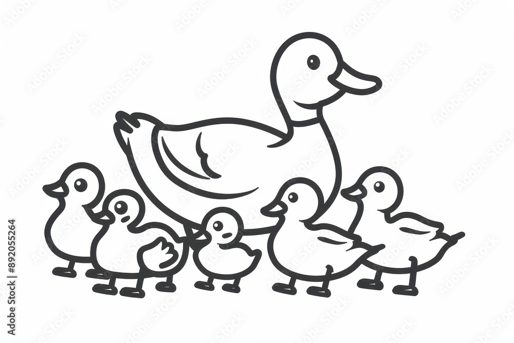 Waddling Outlines: Black Line Duck & Ducklings Icon Waddling Outlines: Black Line Duck & Ducklings Icon