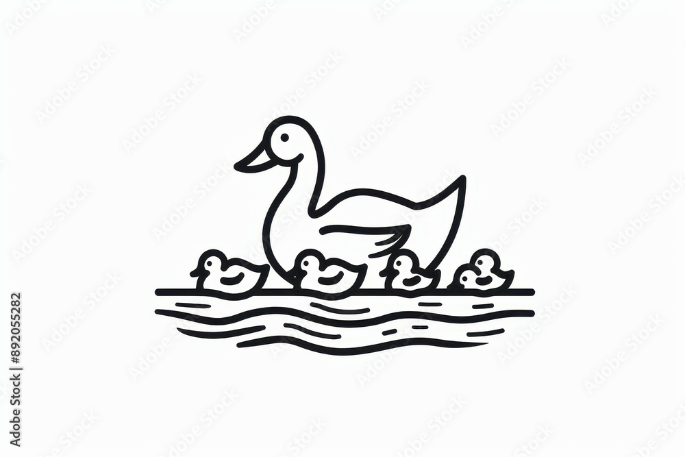 Waddling Outlines: Black Line Duck & Ducklings Icon Waddling Outlines: Black Line Duck & Ducklings Icon