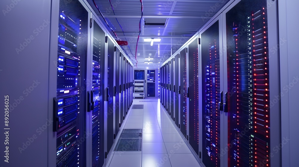 Security system of modern server room at data center. Security system of modern server room at data center.