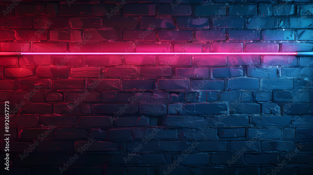 Glowing neon lights on dark brick wall background Glowing neon lights on dark brick wall background